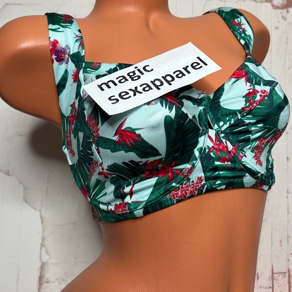 VS SWIM 38DDD FULL COVERAGE BIKINI TOP UNDERWIRE DEMI CUPS LACE-UP BACK TROPICAL - Picture 2 of 2